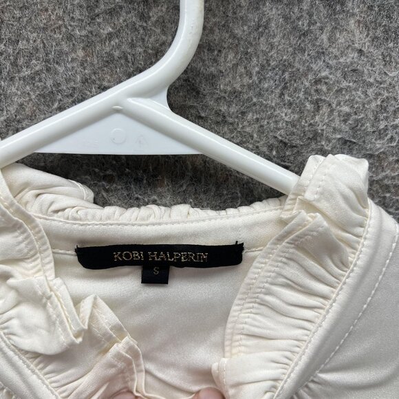 Kobi Halperin Shirt Womens Small White Silk Blend Ruffle Neck Cuff Blouse - Picture 8 of 11